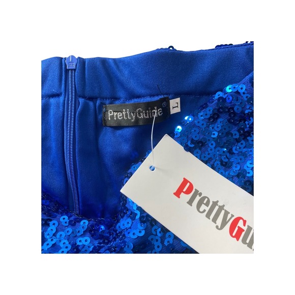 PrettyGuide Blue Sequin Pencil Skirt L Knee Length Sparkle Party Occasion - Picture 4 of 7